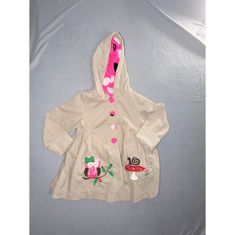 Maria‎ Elena Kids Corduroy Hooded Coat Owl Snail Embroidery Cottagecore Boho